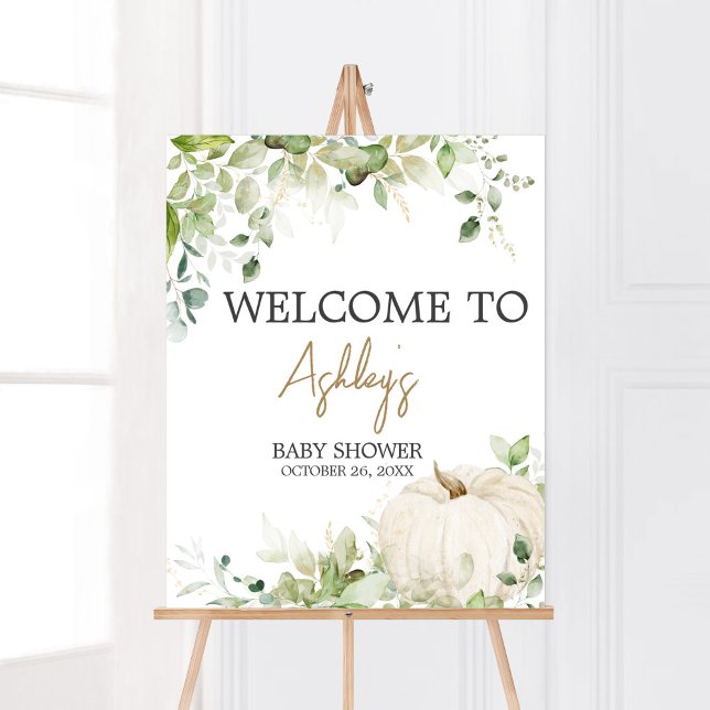 Póster Verdor Un Pequeño Calabaza Bienvenidos A Baby Show (Autumn Pumpkin Baby Shower Welcoem Sign)