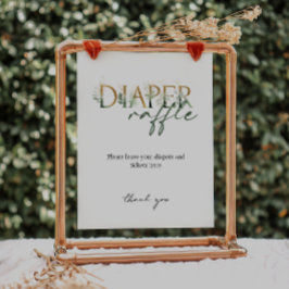 Póster Verdor y Rótulo Baby Shower Diaper Raffle Gold