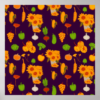 Póster Verduras Y Frutos De Cosecha Saludables De Otoño A