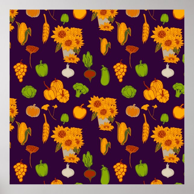 Póster Verduras Y Frutos De Cosecha Saludables De Otoño A (Frente)