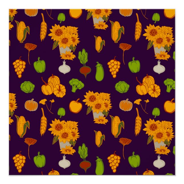 Póster Verduras Y Frutos De Cosecha Saludables De Otoño A (Anverso)