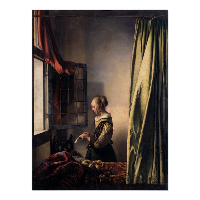 Póster Vermeer carta de lectura Chica en ventana abierta  (Anverso)