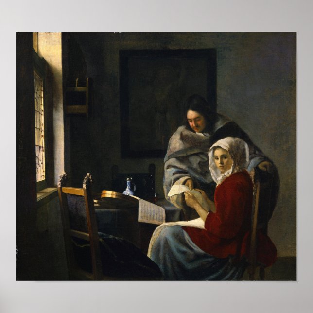 Póster Vermeer - Chica Interrumpida En Su Música 1661 (Frente)