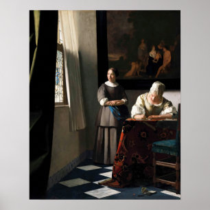 Póster Vermeer - Dama escribiendo una carta con su criada