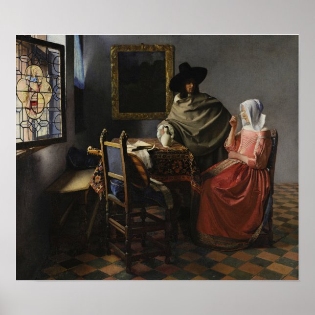 Póster Vermeer - El vaso de vino 1661 (Frente)