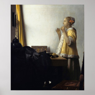 Póster Vermeer - Joven mujer con un collar de perlas 1665