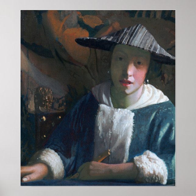 Póster Vermeer - Muchacha con una flauta 1670 (Frente)