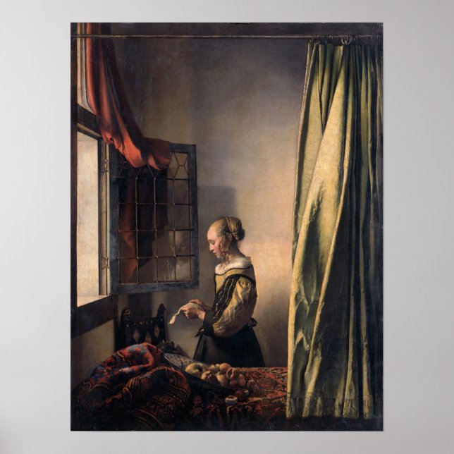 Póster Vermeer - Muchacha leyendo una carta en una ventan (Frente)