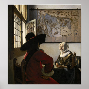 Póster Vermeer - Oficial y muchacha riendo 1660
