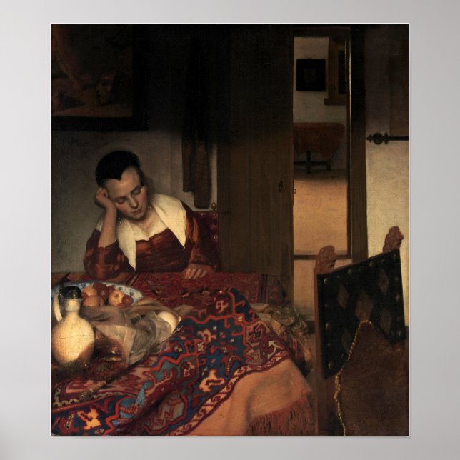 Póster Vermeer - Una criada durmiendo 1657 (Frente)