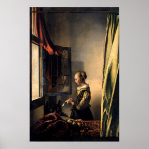 Póster Vermer - Chica leyendo una carta en una ventana ab