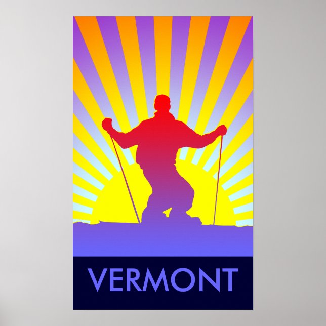 Póster vermont de esquí de descenso (Frente)