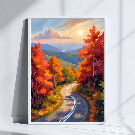 Póster Vermont Fall Foliage Watercolor Landscape Painting