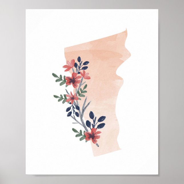 Póster Vermont Floral Watercolor State (Frente)