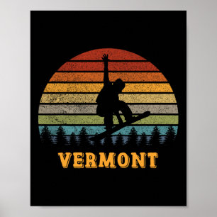 Póster Vermont Vintage Sun Snowboarding Snowboarder Retro
