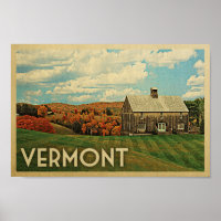 Vermont Vintage Travel Poster Farm Country Otoño