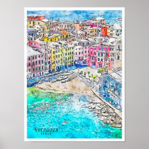 Póster Vernazza Italia vintage acuarela