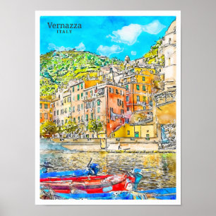 Póster Vernazza Italia vintage acuarela