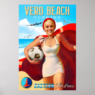 Póster Vero Beach Florida Eastern Air Lines Nuevo Viaje