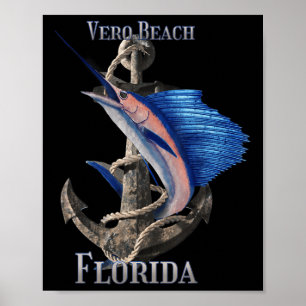 Póster Vero Beach Florida pez espada Marlin Ocean Fishing