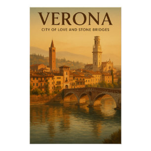 Póster Verona Ciudad del Amor y Puentes de Piedra