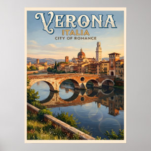Póster Verona Italia Río Adige Viajes Antiguos