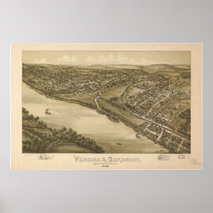 Póster Verona - Oakmont Penn 1896 Mapa Panorámico Antiguo