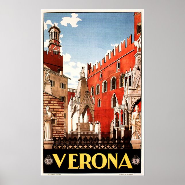 Póster VERONA Veneto ITALIA Vintage Italiana Viaje (Frente)