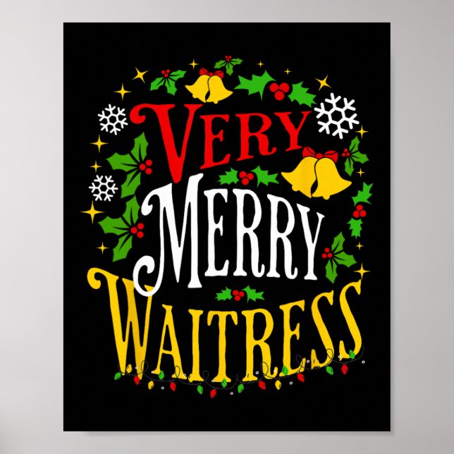 Póster Verry Merry Waitress Navidades Holiday Server Paja (Frente)