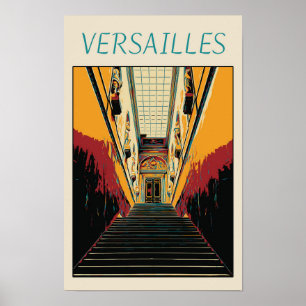 Póster Versailles château ilustracion Francia Postcard