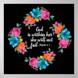 Póster Versículo Bíblico Floral Colorido Dios Está Dentro