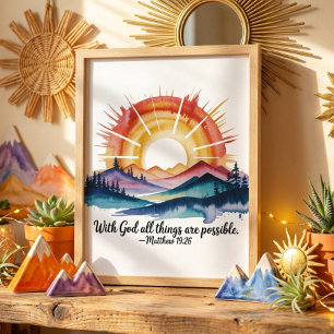 Póster Versículo de la Biblia de Amanecer en la Montaña c