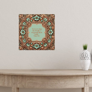 Póster Versículos de la Biblia en marco de cobre y turque