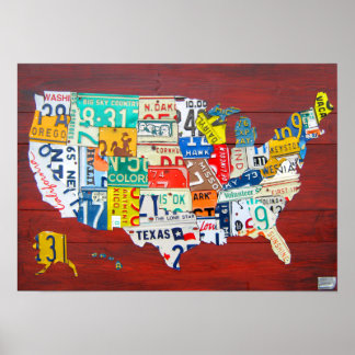 Póster Versión roja del mapa de la placa de licencia de E