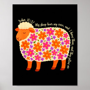 Póster Verso Bíblico Floral Ovejas Mis Ovejas Oyen Mi Voz