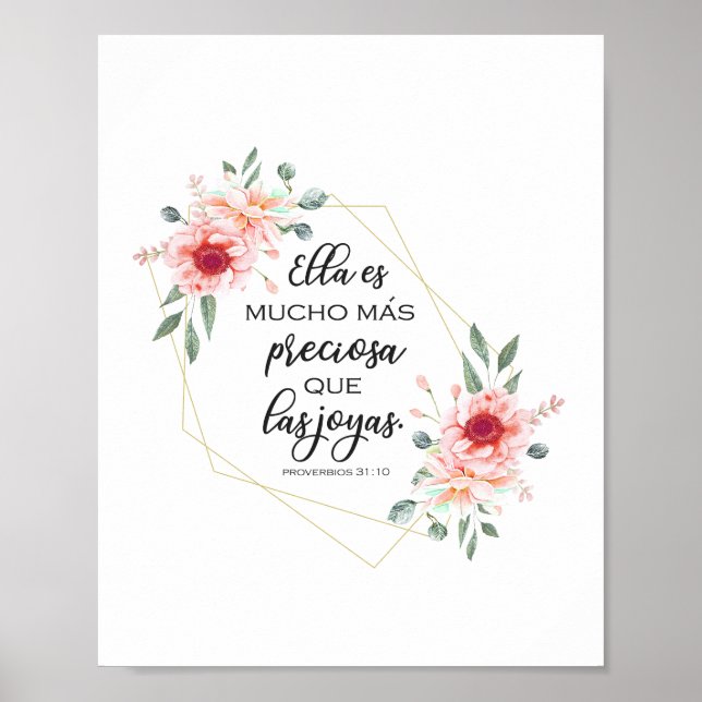 Póster Verso bibliográfico español Proverbios 31:10 (Frente)