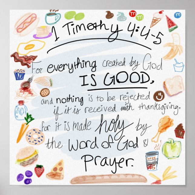 Póster Verso de cocina - 1 Timothy 4:4-5 (Frente)