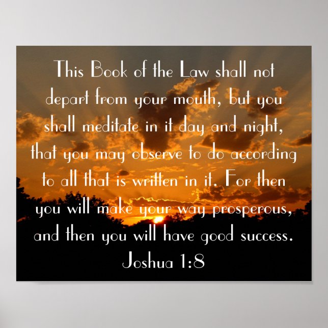 Póster verso de la biblia al atardecer Josué 1:8 (Frente)