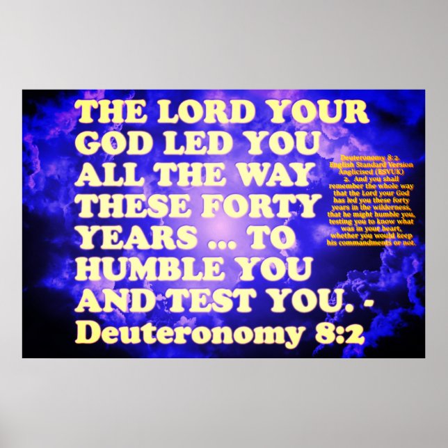 Póster Verso de la Biblia de Deuteronomio 8:2. (Frente)