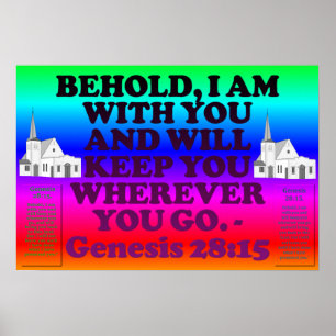 Póster Verso de la Biblia de Génesis 28:15.