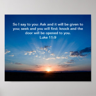 Póster Verso de la biblia del amanecer Lucas 11:9 Poster