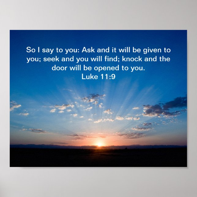 Póster Verso de la biblia del amanecer Lucas 11:9 Poster (Frente)
