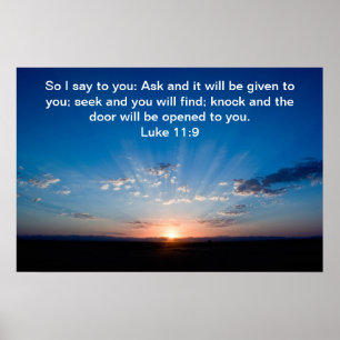 Póster Verso de la biblia del amanecer Lucas 11:9 Poster