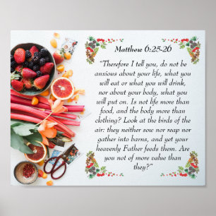 Póster Verso de la Biblia inspiradora de Mateo 6:25 Bibli