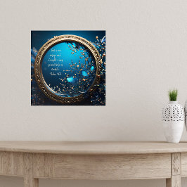 Póster Versos de la Biblia del marco azul y dorado brilla