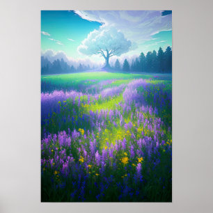 Póster Vertiente mística, encantador árbol blanco