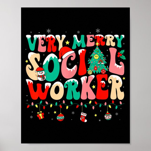 Póster Very Merry Social Worker Xmas Cool Christmas Socia (Frente)