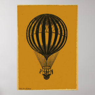 Póster Very Old Hot Air Balloon Pencil Drawing