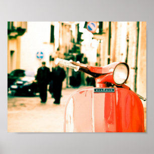 Póster Vespa roja clásica en Italia