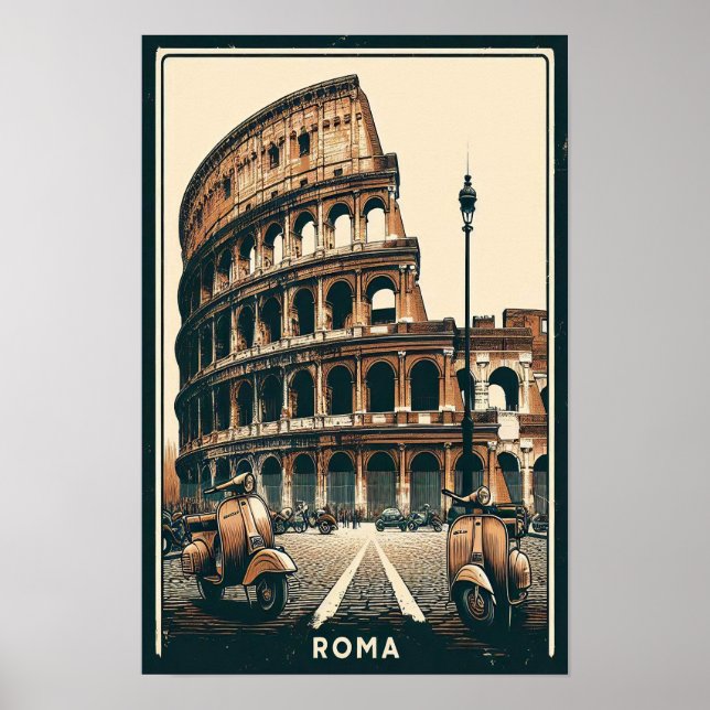 Póster Vespa Roma Vintage y Colosseo (Frente)